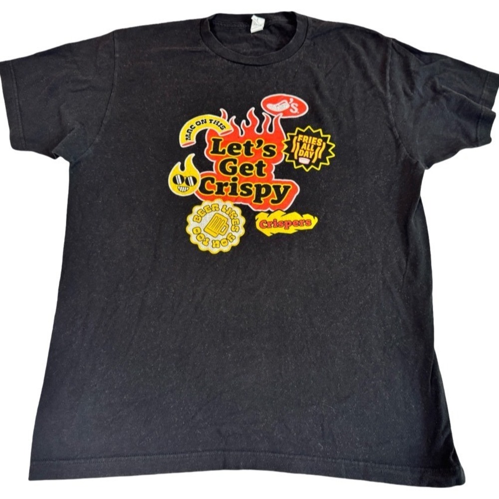 Chilis Employee Lets Get Crispy Black Graphic T-Shirt Size Large
